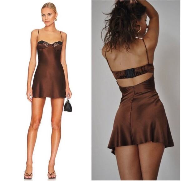 Mirror Palais Silk Satin Underwire Slip Mini Dress Medium Chocolate Brown - Picture 6 of 14